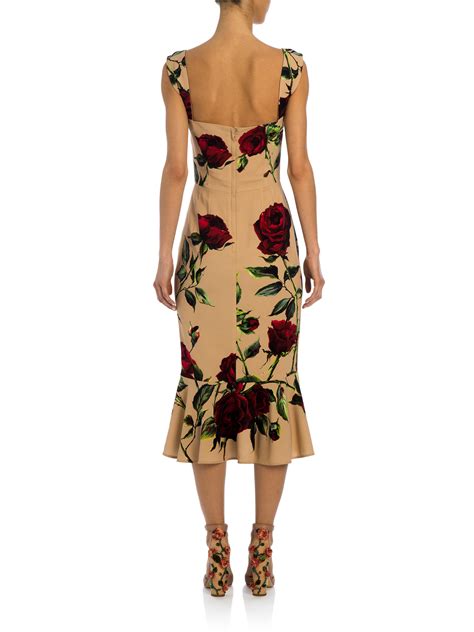 dolce gabbana rose print long dress|dolce gabbana charmeuse midi dress.